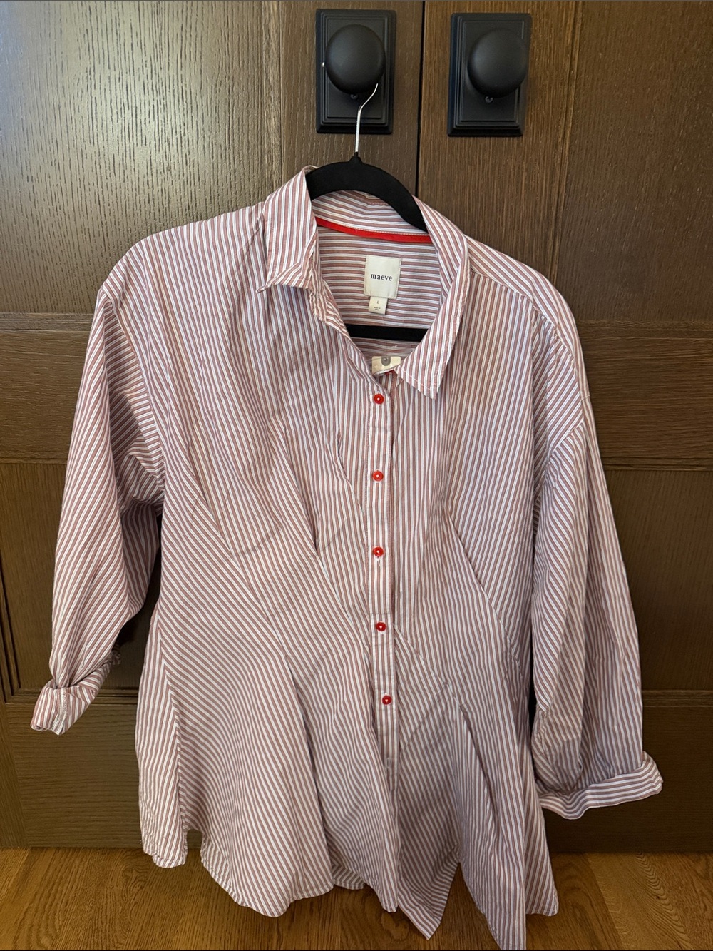 Maeve Red and White Striped Button-Down Shirt